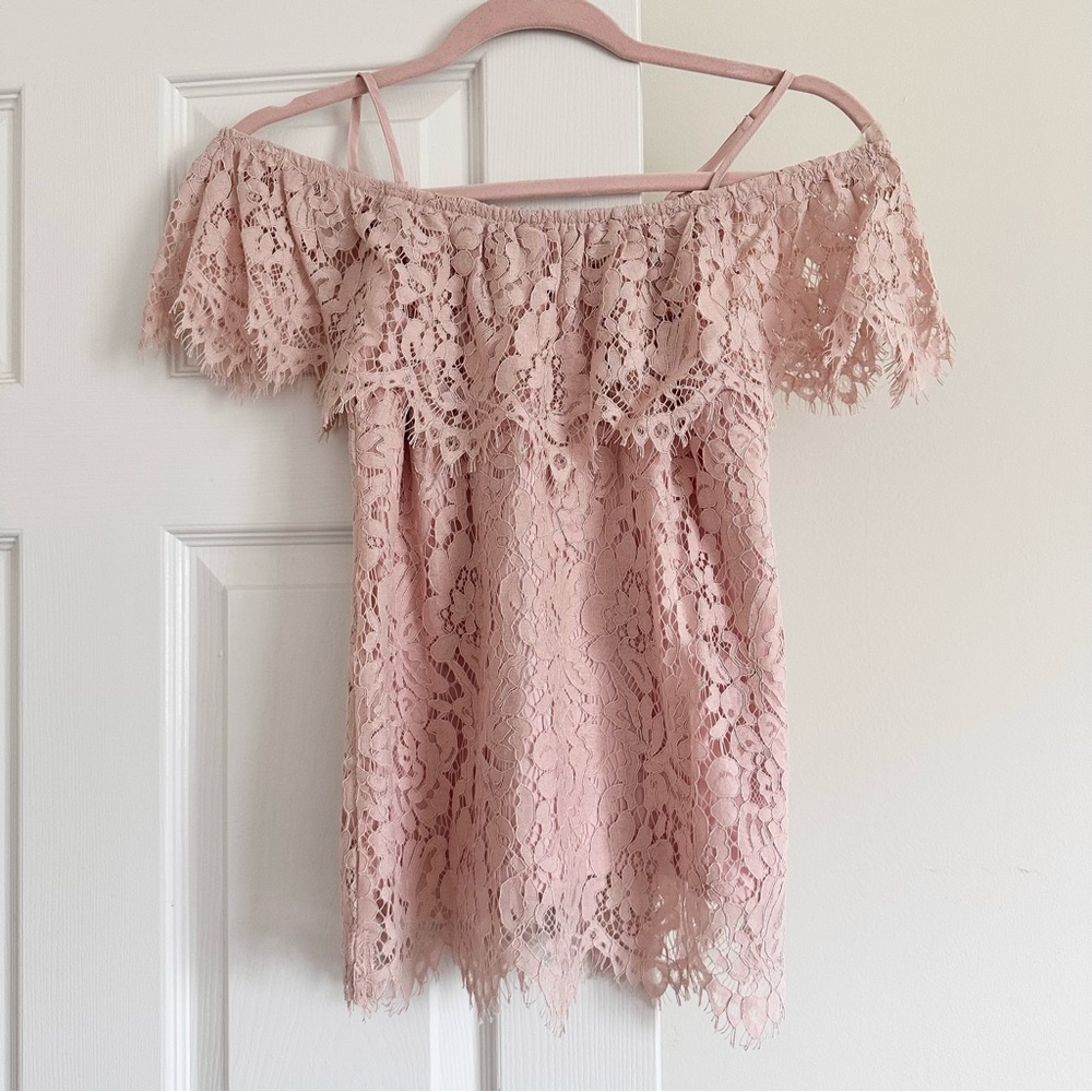 Blush Pink Lace Off the Shoulder Top